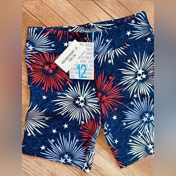LuLaRoe Kids Size 12 Biker Shorts • Americana Collection •Navy Blue w/ Fireworks - Picture 2 of 11